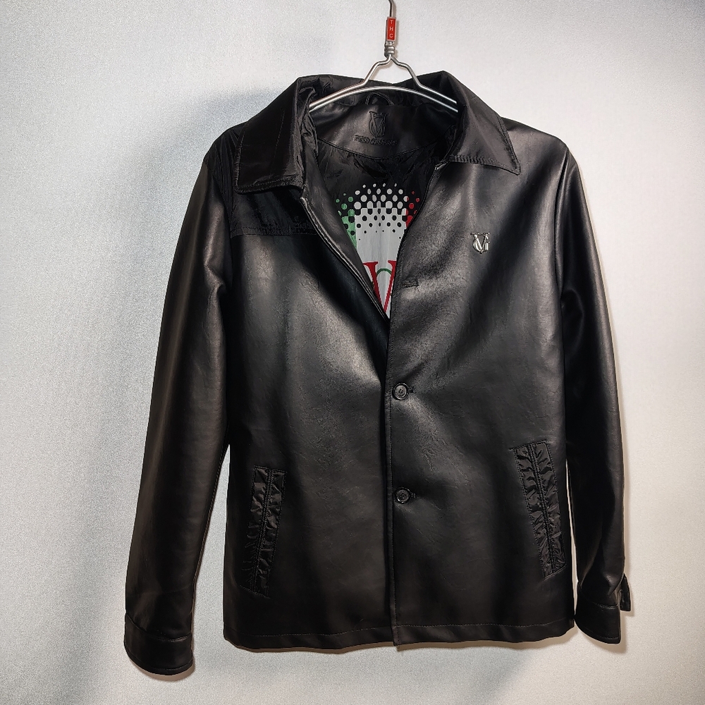 VG World Collection Jacket Mens‎ Black Faux Leather Italian